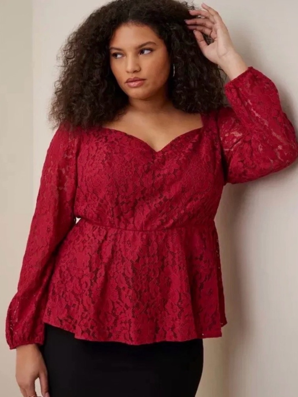 Torrid Plus Size Red Lace Peplum Top